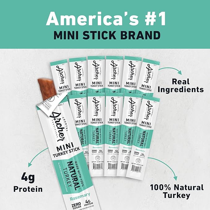 Country Archer Mini Turkey Jerky Sticks - All Natural Turkey Sticks, Meat Snack for People, Gluten Free, Keto Protein Snack, Rosemary Flavor - 0.5 oz (Pack of 12)