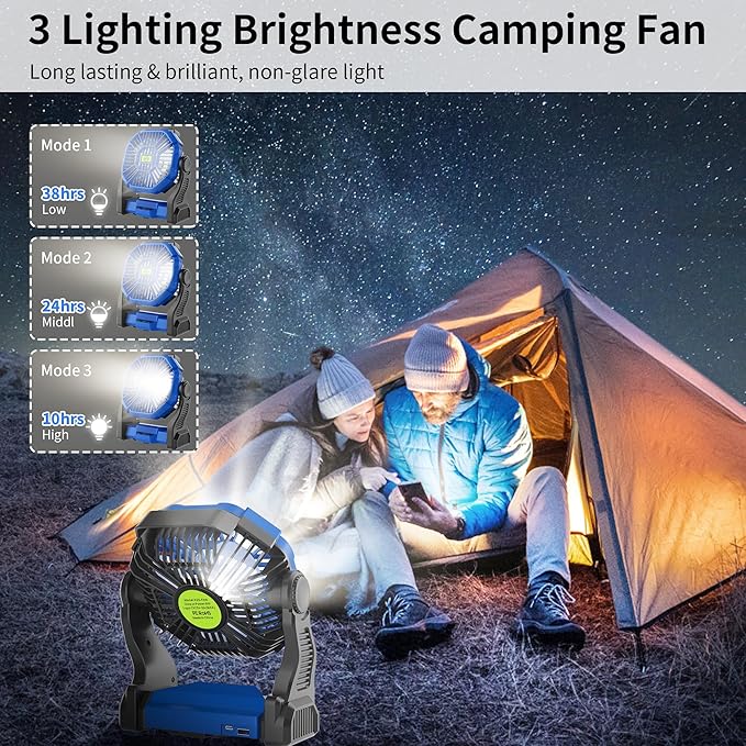 Portable Fan Rechargeable๏ผ270ยฐ Rotating Portable Cordless Battery Powered Camping Fan Rechargeable, USB Desk Personal Outdoor Camping Fans for Tents,Travel X23 Blue