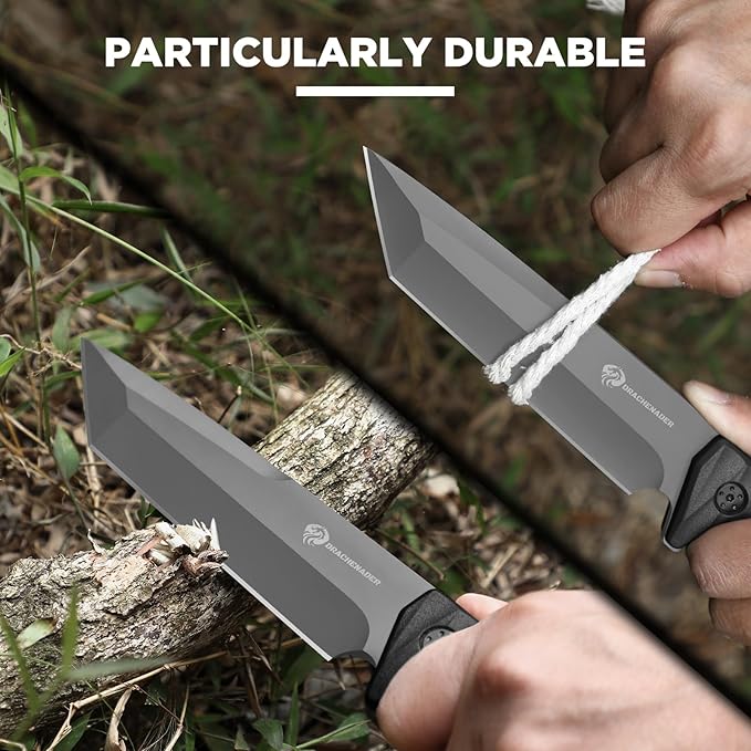 Fixed Blade Knife, Tanto Knife Fixed Blade with Sheath Tactical Sharp Full Tang Outdoor Survival, Versatile for Horizontal, Scout Carry and Vertical Carry