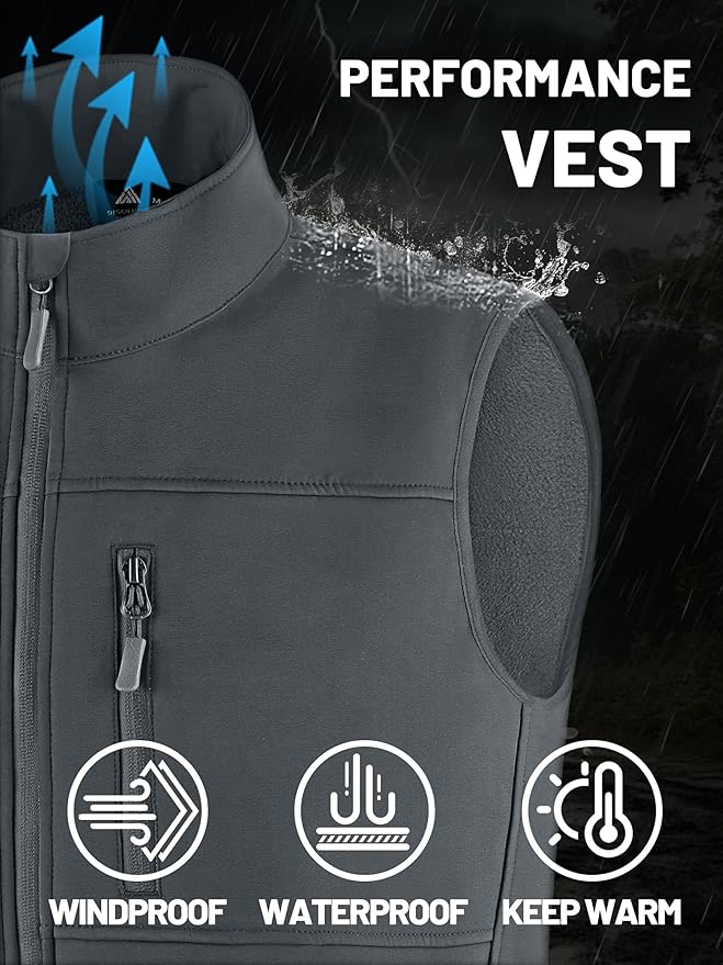 Mens Windproof Golf Vest Outerwear Fleece Lined Softshell Sleeveless Lightweight Jacket
