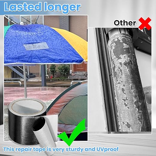 Waterproof Repair Tape for Fabric, Awning, RV Roof, Underbelly, Tarp, Tent, Sail and Boat Cover Outdoor Repair Patch, Heavy Duty, UVproof, Multipurpose Black