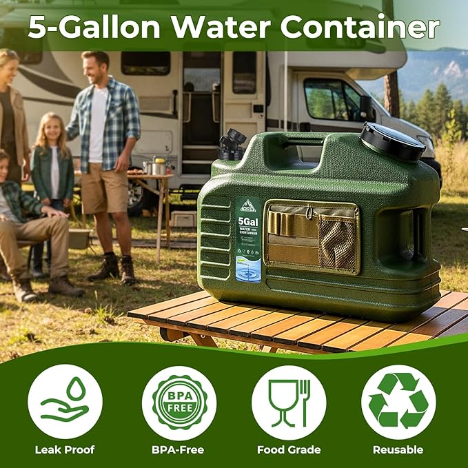 5 Gallon Water Jug, Camping Water Container with Pump, BPA Free Portable Water Dispenser with Spigot, Leak-Proof Large Camping Water Jug for Emergency Storage, Outdoor, Hiking, Road Trips