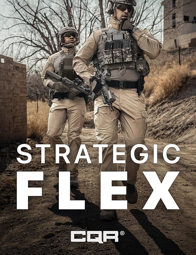 CQR Men's Flex Ripstop Tactical Pants, Water Resistant Stretch Cargo Pants, Lightweight EDC Hiking Work Pants