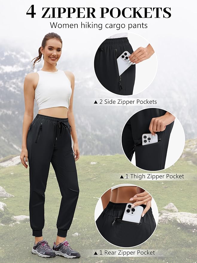 Womens Tall Hiking Pants 30/32/34 Inseam Lightweight Joggers Quick Dry 4 Pockets Travel Athletic Cargo UPF50+