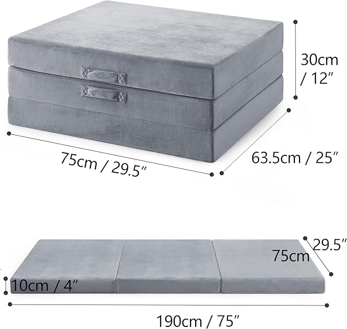 Sleeping Mats for Adults,Memory Foam Camping Folding Pad,Floor Trifold Mattress,Machine Washable Cover,Guest Bed