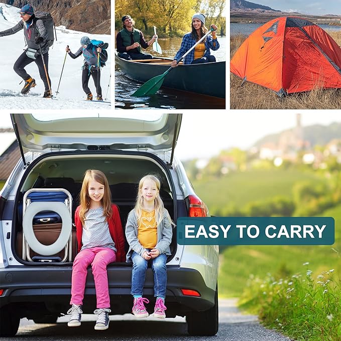 BLIKA Portable Toilet for Camping, 400LBS Stainless Steel Foldable Camp Travel Toilet for Adults, 16-Inch for Truckers, Camping, RV Travel, Road Trips, Outdoor Use