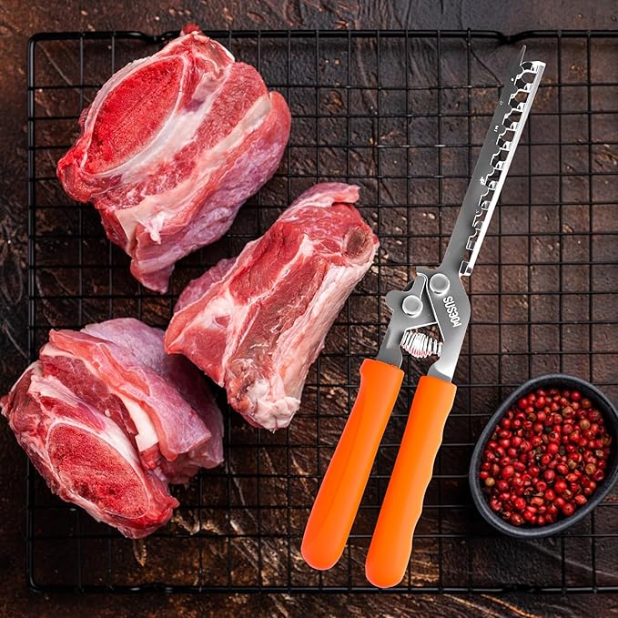 Rib Membrane Remover, Stainless Steel Cooking Accessories, Ergonomic BBQ Accessories, Dishwasher Safe Grilling Accessories, Barbecue Tool Set - Gift for Men (Orange)