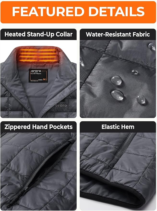 ORORO Men's Lightweight Quilted Heated Vest with Battery, Heated Quilted Vest (Charger Not Included)