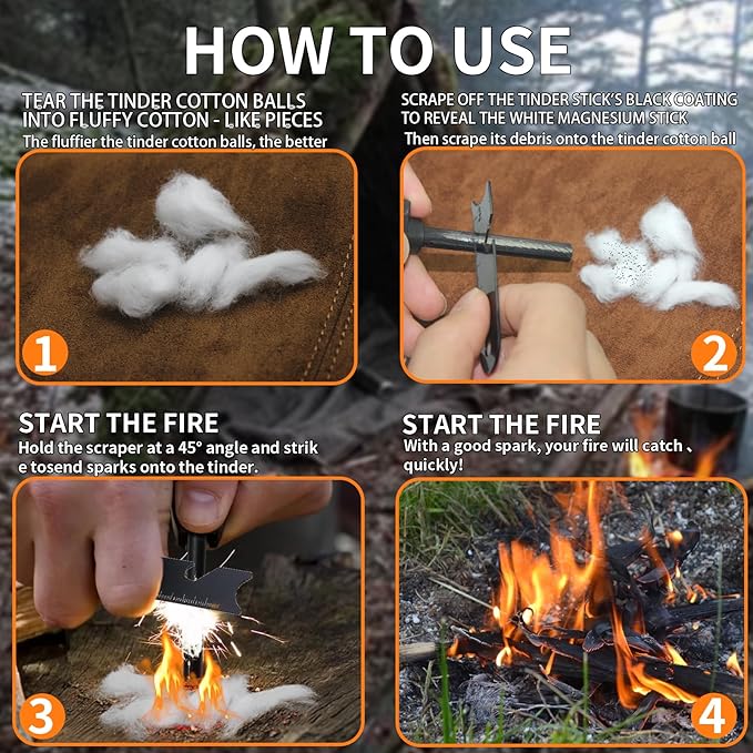 2PCS Magnesium Fire Starter with Striker, High Temp Magnesium Rod, Fire Starters for Survival Fire Steel Fero Rod, for Camping, Hiking and Emergency