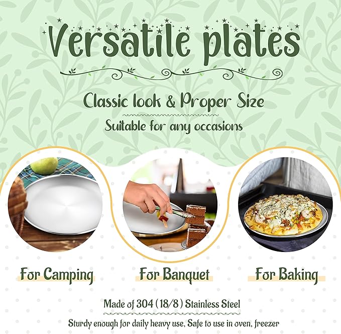 HaWare 4-Piece 18/8 Stainless Steel Plates, Metal 304 Dinner Dishes for Kids Toddlers Children, 9 Inch Feeding Serving Camping Plates, Reusable Dinnerware, Shatterproof & Non-toxic, Dishwasher Safe