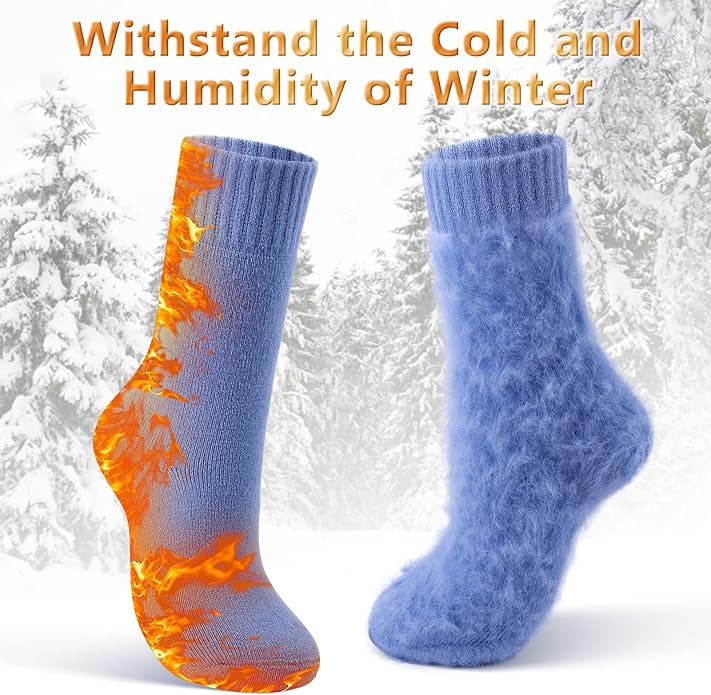 HUGSWEET Thermal Winter Socks for Women Extra Thick Insulated Heated Slipper Socks for Cold Weather 4 Pairs (Multicolor)