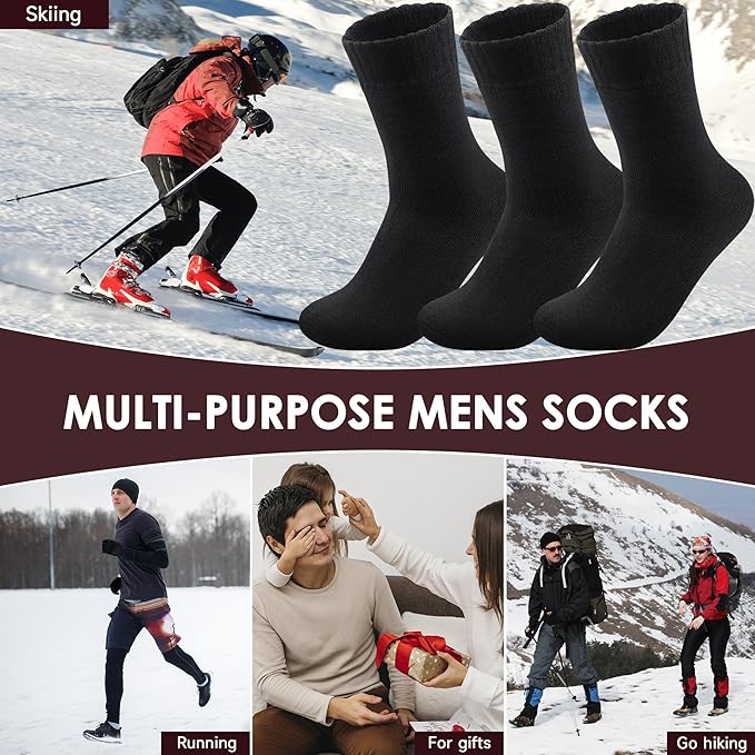 Reamphy 3 Pairs Thermal Socks for Men 6-13, Thick Warm Winter Outdoors Hiking Socks Mens