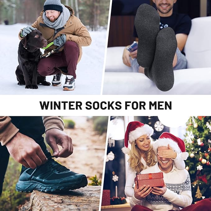 SIMIYA 5 Pairs Merino Wool Socks for Men, Thick Winter Wool Hiking Socks, Warm Breathable Crew Mens Socks