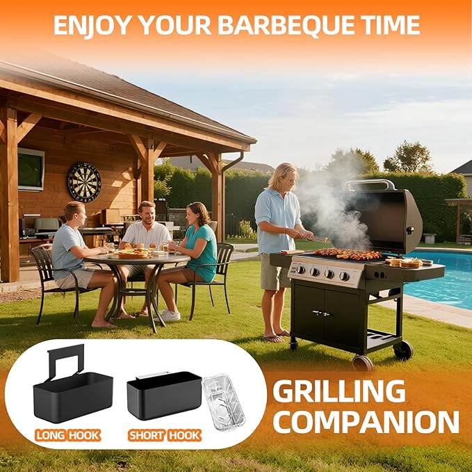 Blackstone Grease Catcher& Drip Tray Set - Universal Grease Catcher Compatible with Blackstone 17/22/28/36" Griddles - Includes 12 Pack Grease Cup Liners & Long/Narrow Hooks - Two Mounting Options