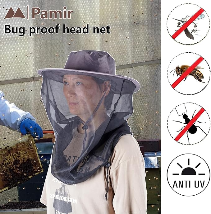 Mosquito Head Net Hat Sun Safari Hats with Hidden Net Mesh Mask for Fishing Hiking Camping Climbing