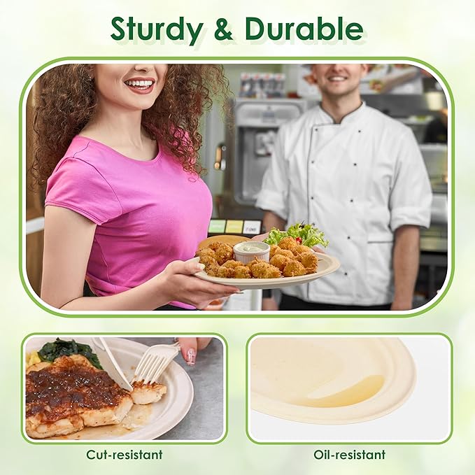 Compostable Oval Paper Plates, 12.5Inch 25Pack Disposable Heavy Duty Bagasse Platters Eco-Friendly Biodegradable Sugarcane Plates for BBQ, Party, Picnic - Natural Brown