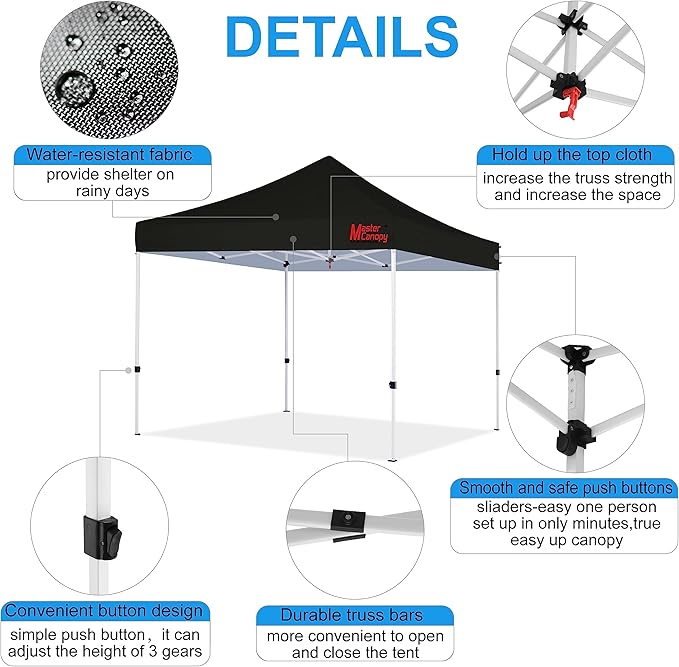 MASTERCANOPY Pop Up Canopy Tent Commercial Grade Instant Shelter (8x8, Black)