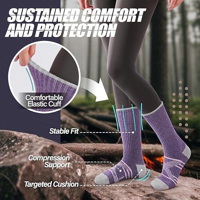 ANTSANG 5 Pairs Merino Wool Hiking Socks for Men & Women Thermal Winter Warm Moisture Wicking Cushion Boot Socks