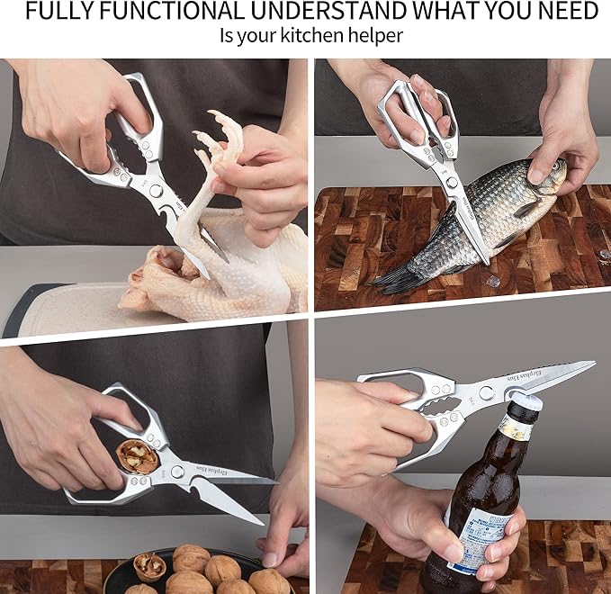 Multi-Function Kitchen Scissors Heavy Duty Kitchen Shears,Cutting Food Tools Cooking Shears for Chicken,Meat,Fish,Poultry(Sliver)