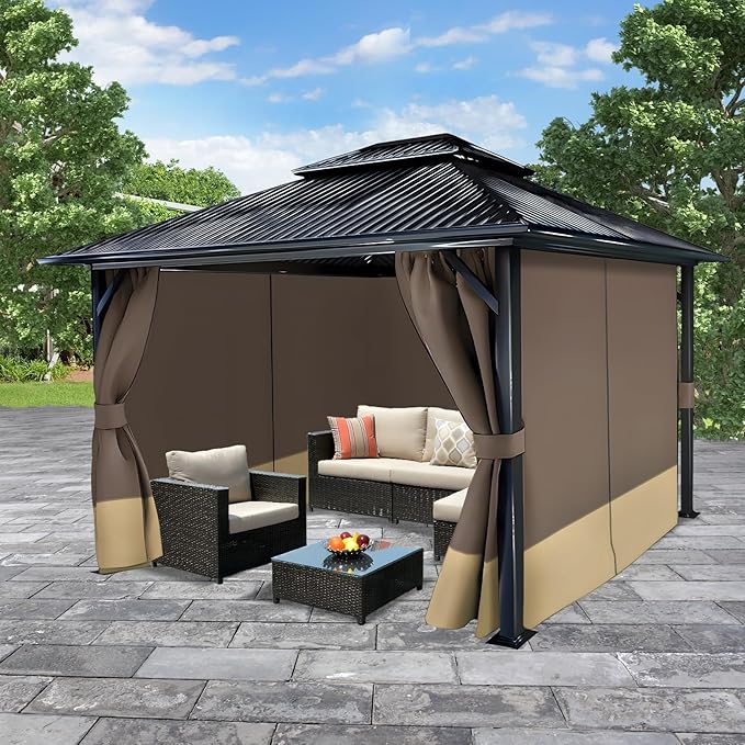 COWVIE 4-Panel 12' x 14' Gazebo Replacement Curtains, Patio Privacy Sidewalls with Double Zipper, Replacement for Outdoor Gazebo Canopy (Curtain Only)
