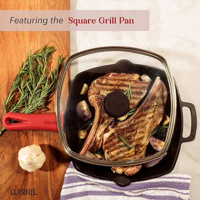 Cast Iron Cookware Set - 17-Piece Pre-Seasoned Kit - 8" Skillet + 10"+12" Skillets with Glass Lid + Grill Pan + Multi-Cooker/Dutch Oven + Flat Griddle + Pizza Pan + Pan Rack Organizer - Indoor/Outdoor