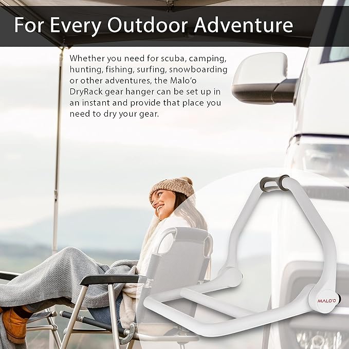 Malo'o Portable Drying Rack – Perfect for Wetsuit Drying, Camping, Fishing & Scuba Gear. The Heavy Duty Hangers Have 2 Drying Bars for Wet Suits or Hockey Gear and can Hang Off The Side View Mirror
