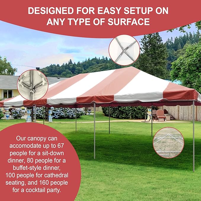 Party Tents Direct 20'x40' Weekender West Coast Tent Frame Party Tent (Red/White) PVC Top with Storage Bag - Tents for Parties, Weddings, Birthdays, Banquets, Fiestas, Workshop, Outdoor Event