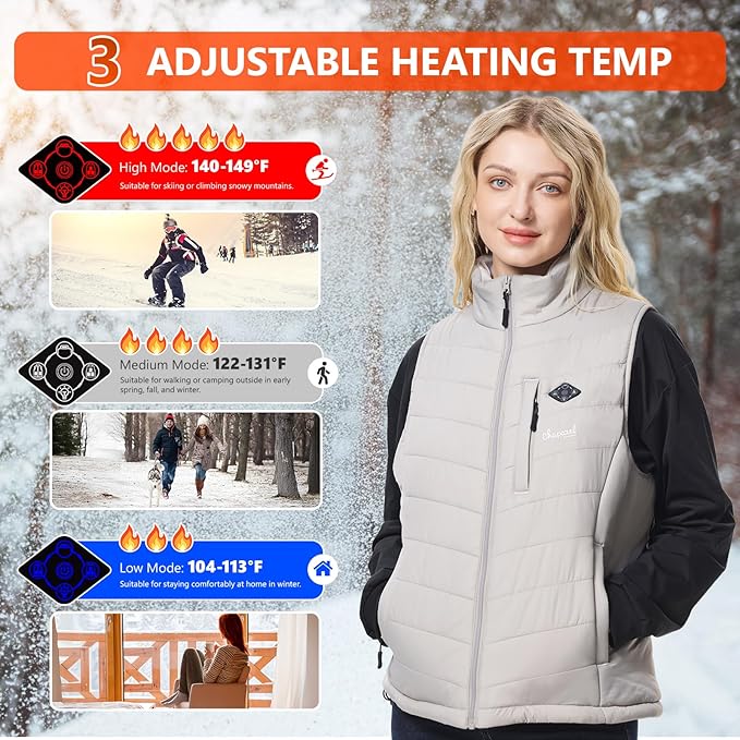 Women’s Heated Vest with Battery Pack Included, 7.4V Smart Washable Rechargeable Electric Lightweight Heating Vest
