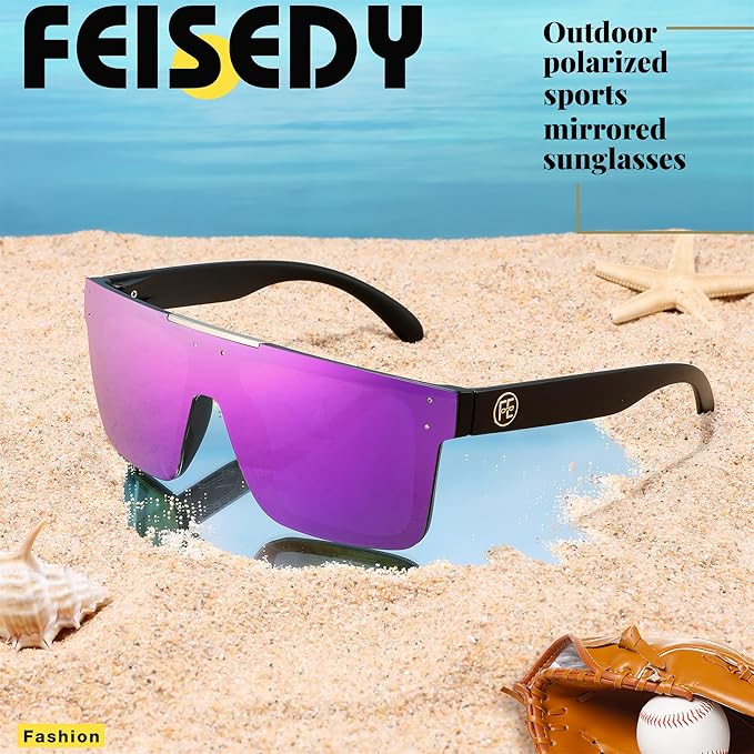 FEISEDY Men Sunglasses Polarized Oversized Square Flat Top Cycling Running Fishing Golf Hiking Sports B2990