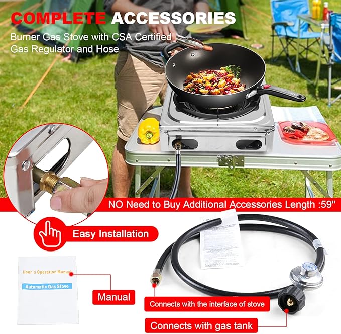 Propane Gas Cooktop,Single Burner Gas Stove Stainless Steel Portable Gas Stove,Auto Ignition Camping Single Burner LPGfor RV, Apartments, Outdoor