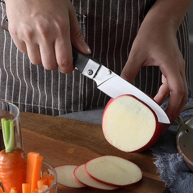 4.5-Inch Folding Kitchen Knife with Ultra Sharp 440A Stainless Steel Blade and Natural Olive Handle for BBQ, Peeling, Outdoor Camping