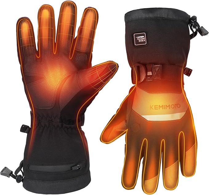 KEMIMOTO Mens Flip Magnetic Heated Gloves, Water-Resistant, Electric Rechargeable Battery 2pcs 7.4V Touchscreen Heating Gloves for Ice Fishing, Skiing, Motorcycling, Camping