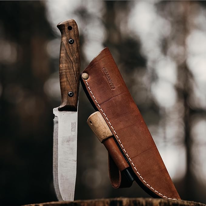 BPSKNIVES Adventurer - Bushcraft Knife - Fixed-Blade Carbon Steel Knife with Leather Sheath and Firestarter - Outdoor Full Tang Knives - Camping Knives - Survival Tactical Camp Knives