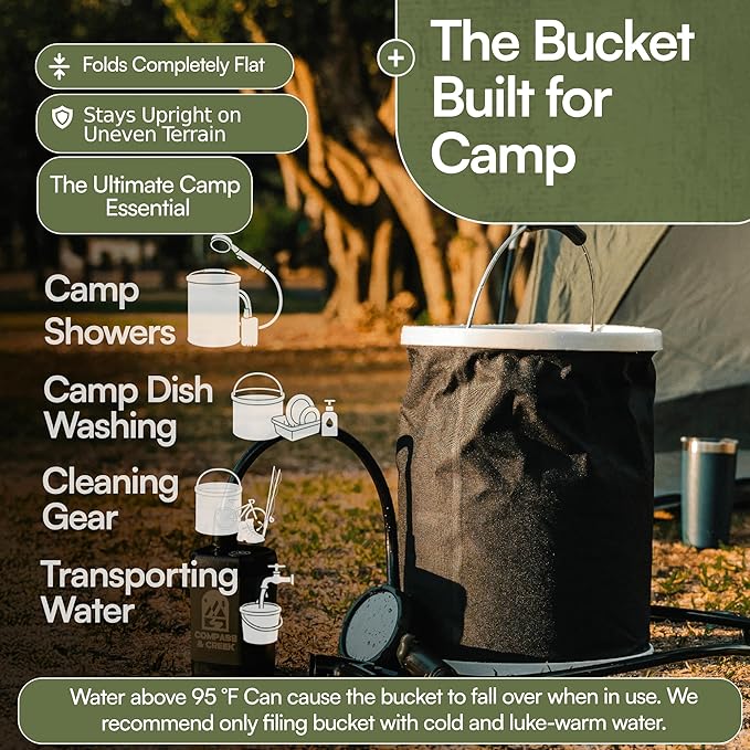 Camping Shower Pump Kit – Portable High Pressure Outdoor Shower with Long Lasting 90 Min Battery and 3.9 Gal Collapsible Bucket, Includes Cleaning Attachment for Camp Dishes, Gear, Travel and Hiking