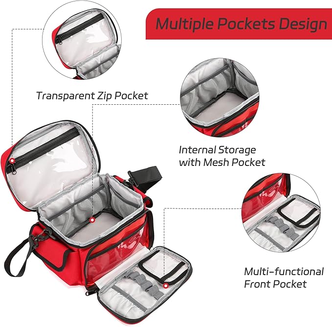 Red Medical Bag Empty First Aid Bag Home Health Nurse Bag, First Aid Storage, Medical Supplies Responder for Nursing Student,Therapist,Doctors