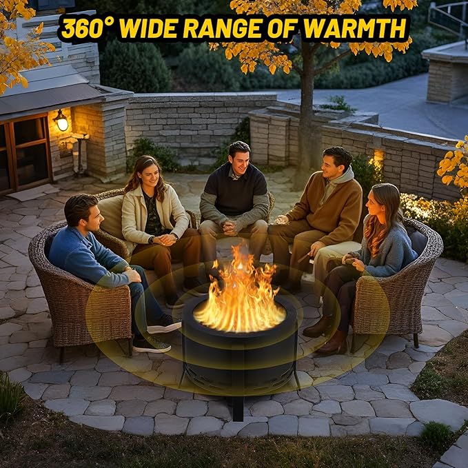 26" Smokeless Fire Pit with Ash Tray Base,Smokeless Outdoor Firepits with Adjustable Foot&Fire Poker,Firepit with Dust Bag,Outdoor Fire Pits for BBQ,Bonfire,Camping