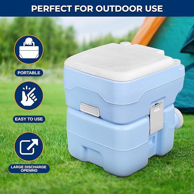 SereneLife 5.2 Gal Portable Toilet for Adults – Leak-Proof Camping Toilet with Detachable Waste Tank, 120+ Flushes, Hand Sprayer, Carry Bag & Plastic Funnel for RV, Tent, Hiking, Travel & Home Use