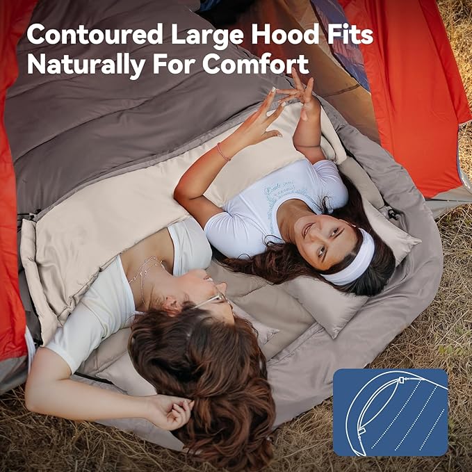 MEREZA Mummy Double Sleeping Bag for Adults with Pillow Cold Weather 0 Degree 2 Person Sleeping Bag Perfect for Couples Family Camping