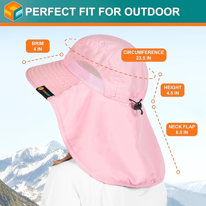 SUN CUBE Wide Brim Sun Hat with Neck Flap, UPF50+ Hiking Safari Fishing Hat for Men Women, Sun Protection Beach Hat
