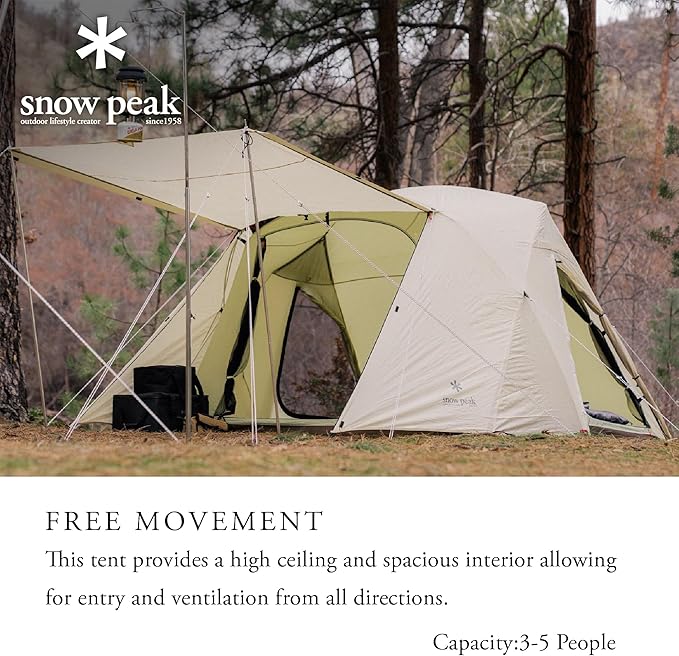 Snow Peak Alpha Breeze Tent, Camping Tent, Easy Set Up, Water Repellent, UV-Protective Finish, Ivory, 4 Person
