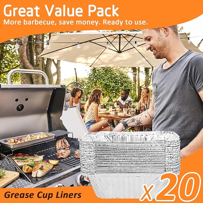 Uniflasy 20 Pack Drip Pan Liner Compatible with Napoleon Grills 62007, Grease Tray for Prestige I/II/V, Prestige PRO, Rogue, Mirage, Ultra Chef, Disposable Aluminum Foil Pan Replacement