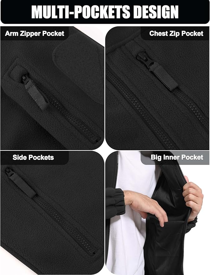 CRYSULLY Men's Fleece Jacket Tactical Full-Zip Winter Coat Jackets Multi Pockets