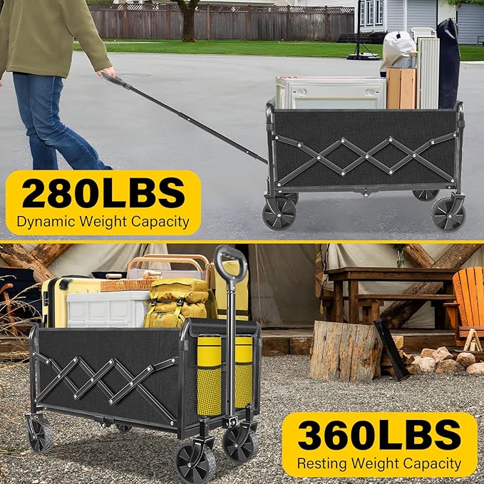 ARTIST'S DREAM Wagons carts Foldable|Collapsible Wagon|360lbs.Wagon cart with Wheels Foldable|Collapsible Wagon with Wheels Folding|Portable Utility Wagon for Camping,Sports,Shopping,Travel,Black