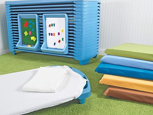Children’s Factory SpaceLine Nap Cots, Kids Daycare and Preschool Sleeping Cot, Standard Size, Set of 4, Ocean Blue