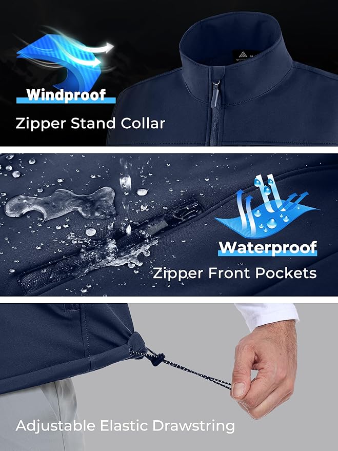 Mens Windproof Golf Vest Outerwear Fleece Lined Softshell Sleeveless Lightweight Jacket