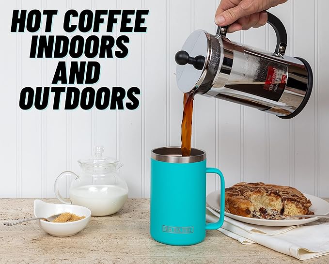 Insulated Mug with Handle and Lid - Stainless Steel Vacuum Coffee Cup, Set of 2, 20 oz - Large Double Wall Coffee or Tea Cup, Thermal Camping Mug Keeps Drinks Hot, That Keeps Beer Cold