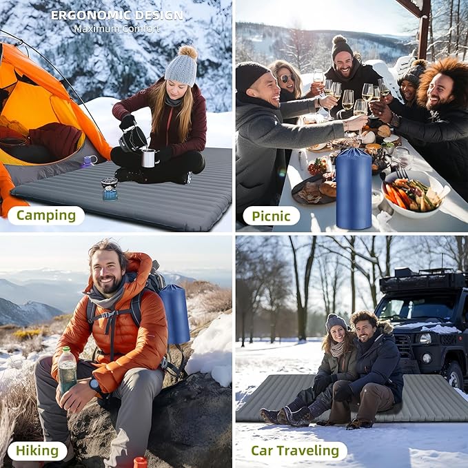 Inflatable Sleeping Pad with R-Value 7.7, Camping & Backpacking Mat 78"x53.5", Waterproof & Durable 40D Nylon, Ultralight & Compact for Cold Weather, 2-Person Sleeping Pad for Outdoor Adventures