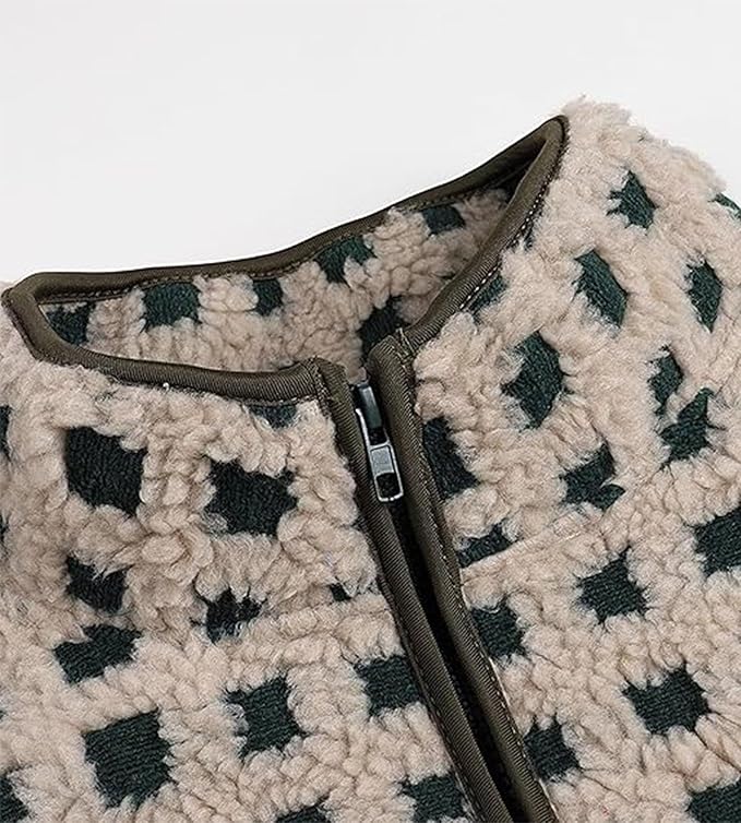 Colorful world Womens Checkered Sherpa Vest Fleece Jacket Lightweight Zip Up Sleeveless Crochet Plaid Gilet with Pocket