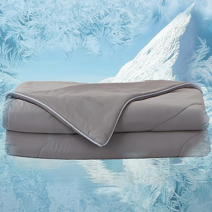 MorroMorn Cooling Comforter for Hot Sleepers & Night Sweats - IceyRest Cold Touch Technology, Lightweight Summer Blanket All-Season Breathable Silk Smooth (Cool Gray, Full Queen 90"x90")