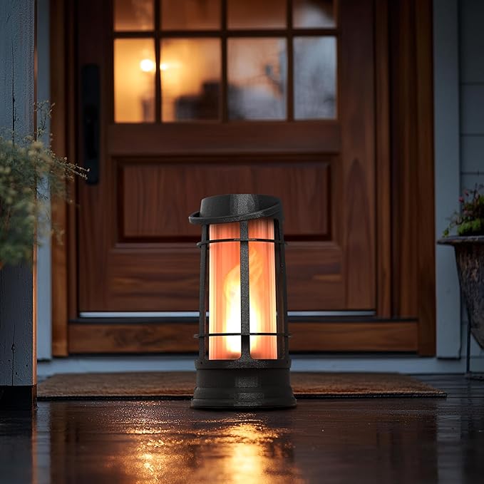 Metal Outdoor Solar Lantern, Flickering Solar Lanterns Outdoor Waterproof with Patented LED, Outdoor Lanterns for Porch, Patio, Garden, Tabletop, Hanging Use, Matte Black (2 Pack)
